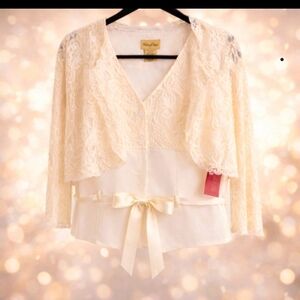 Midnight Velvet Cream Lace Top with Satin Bow